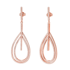 Fashionably Silver Temptation Rose Gold Plated Long Earrings-